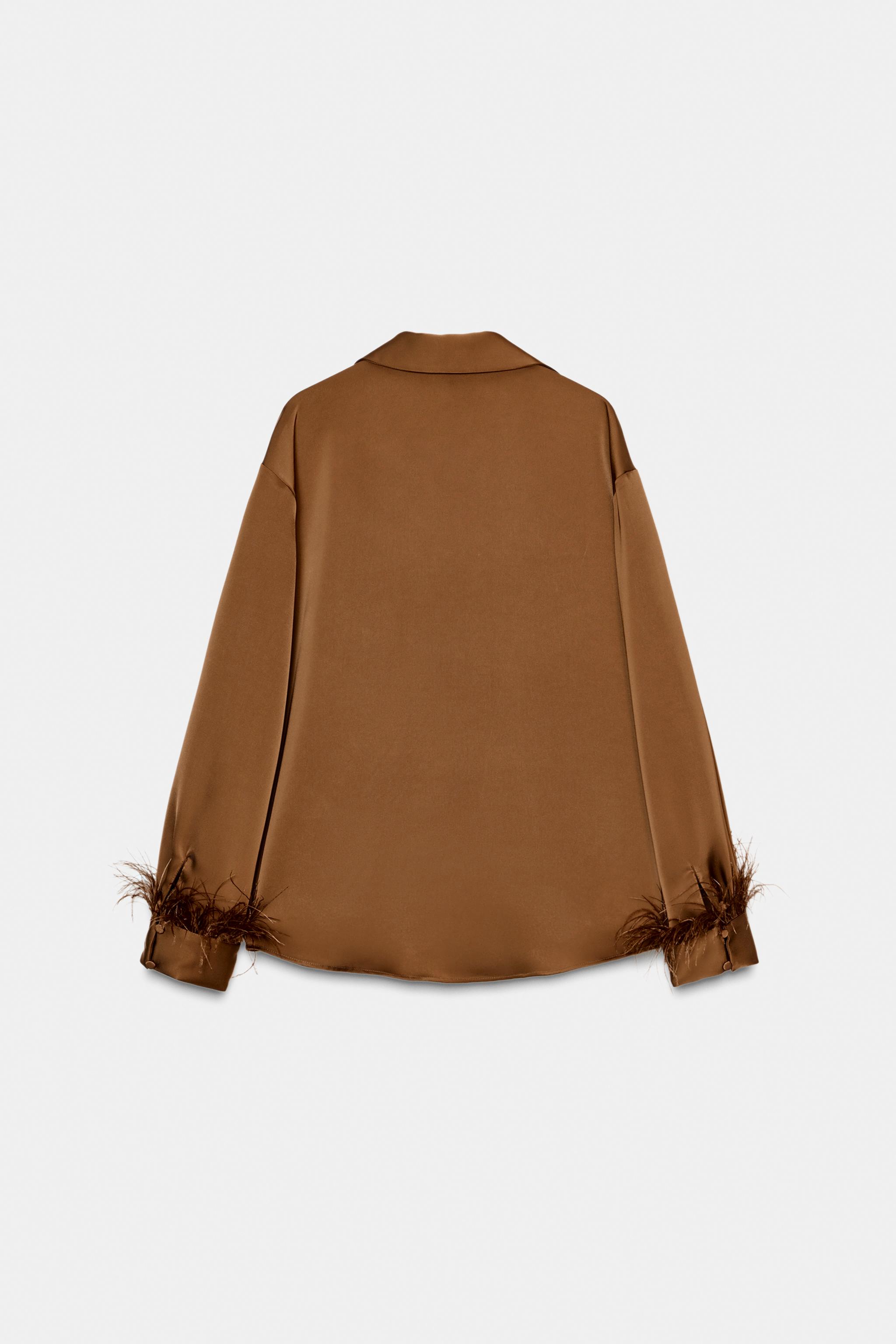 SATIN EFFECT FEATHER BLOUSE